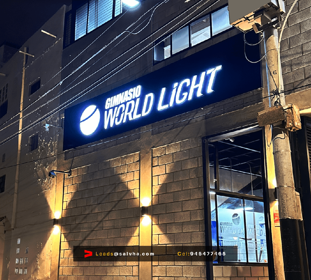 Letras de acrílico 3D luminosas - Gimnasio World Light