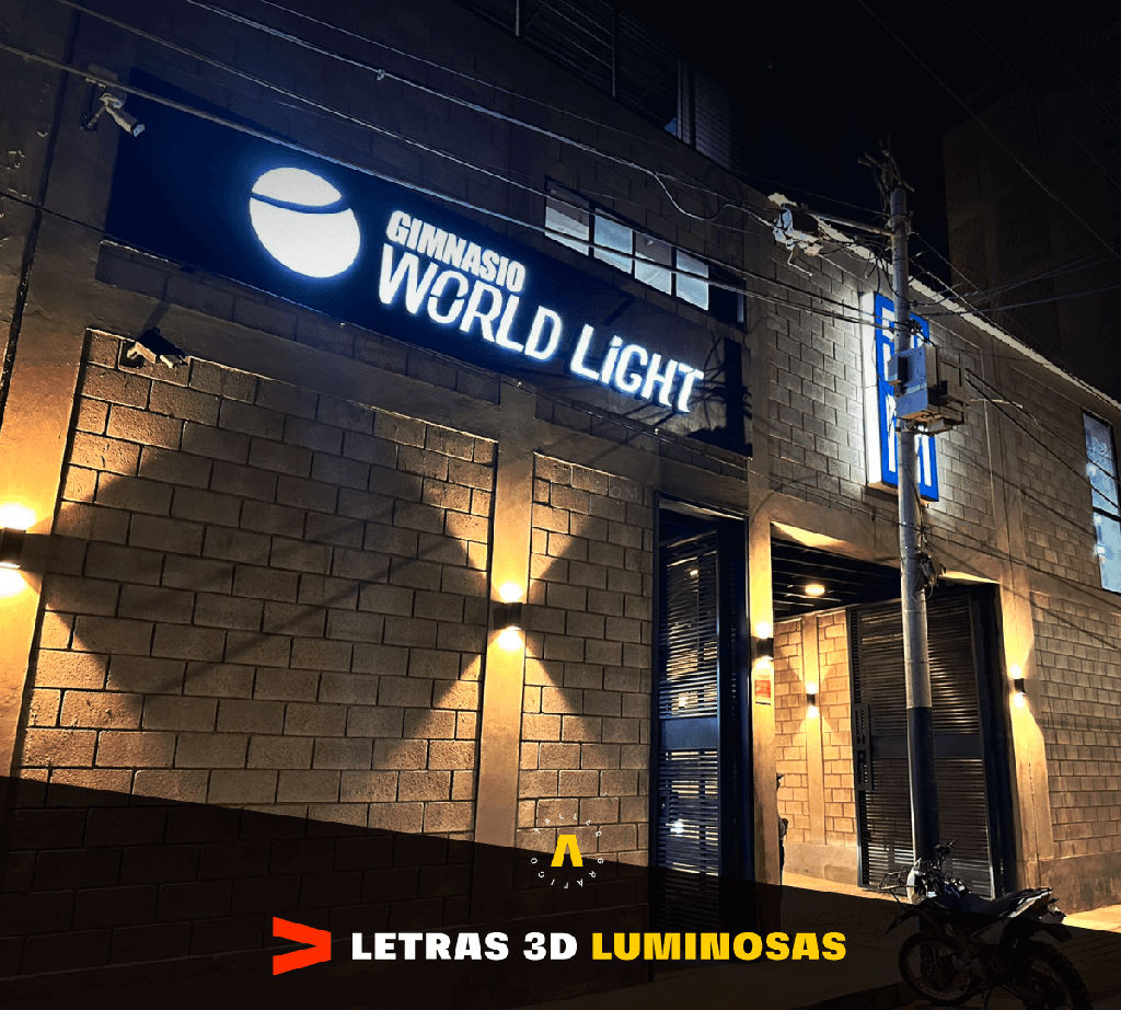 Letras de acrílico 3D luminosas - Gimnasio World Light